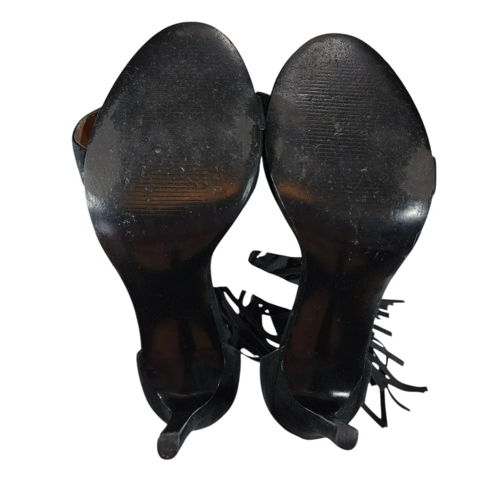 Steve Madden Fringe Stiletto Heel 7.5M Women Staarz Black Suede Ankle Strap Zip‎